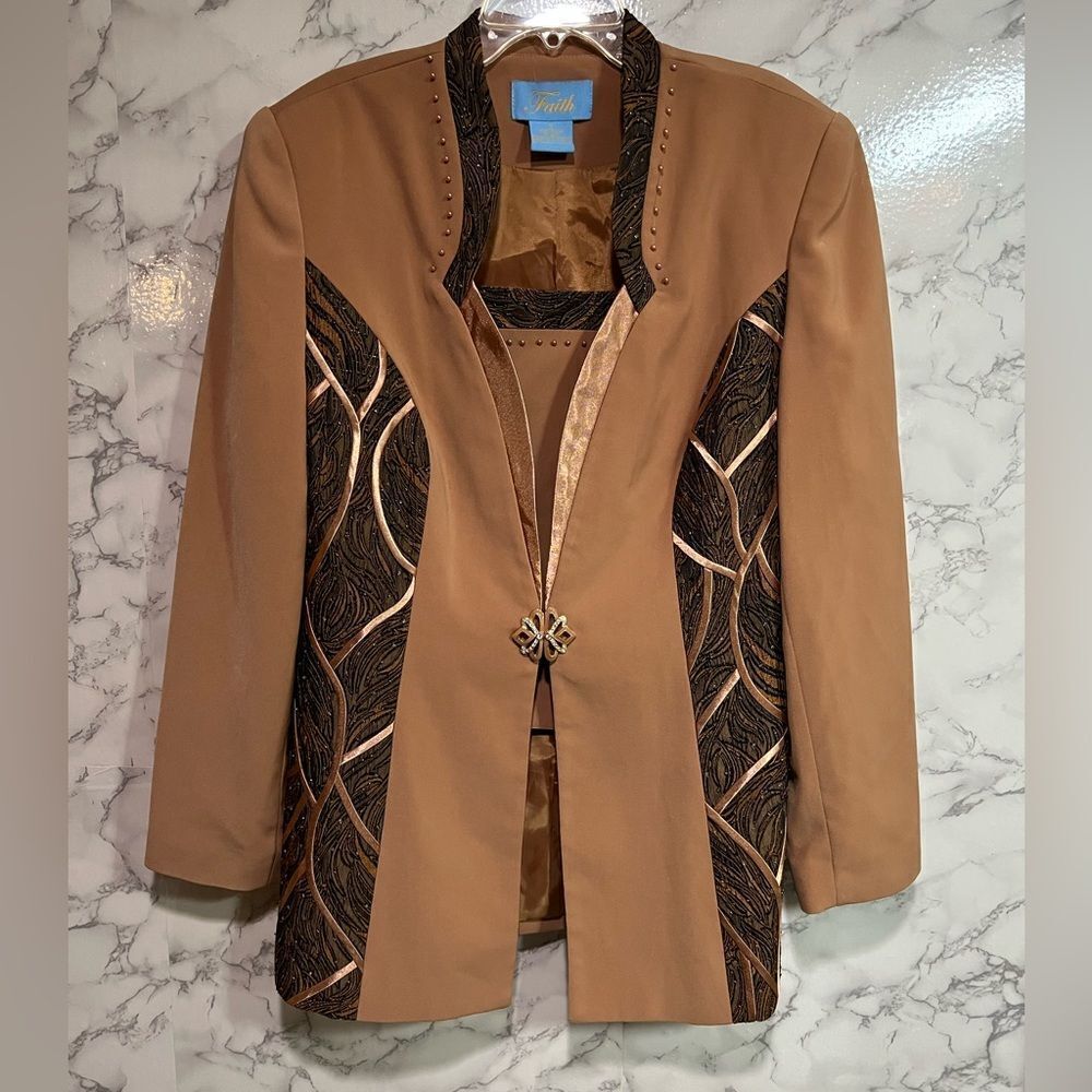 Faith Collection Women's Tan Embellished Blazer